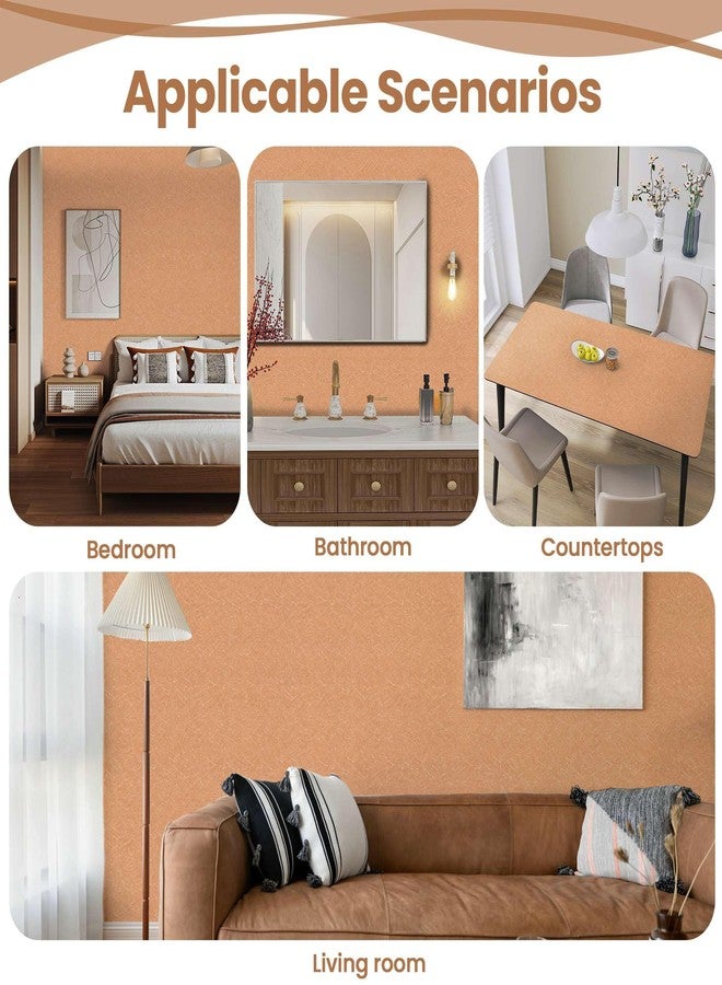Abyssaly Cream Orange Wallpaper Peel and Stick Wallpaper 15.7in X 118in Silk Embossed Self Adhesive Removable Contact Paper for Bedroom Living Room Solid Color Brown Shelf Drawer Liners Paper - Image 4